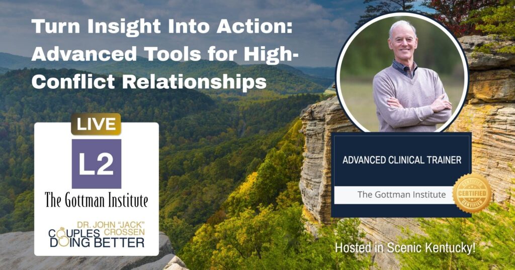 Live Gottman Level 2 training led by an Advanced Clinical Gottman Trainer with participants learning assessment and intervention strategies for relationship challenges.